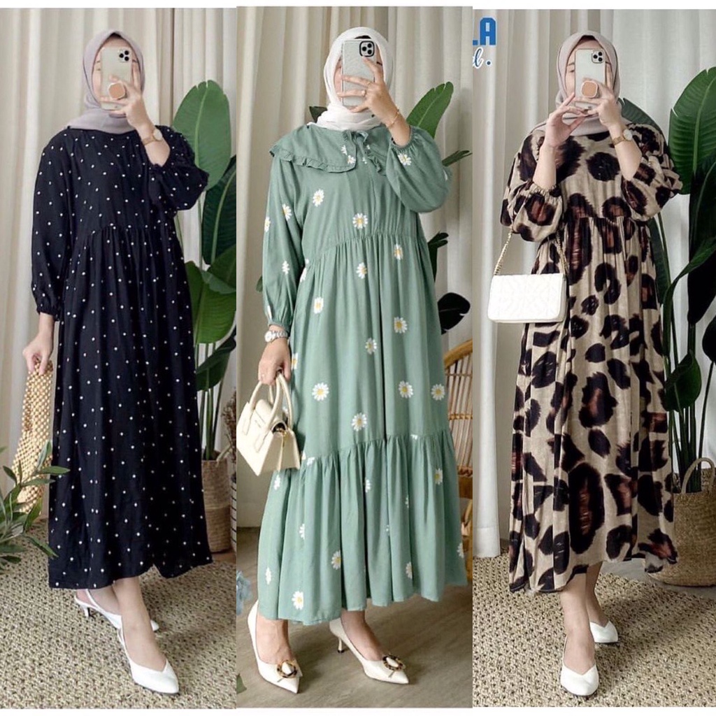 1KG MUAT 4PCS | BINE - SANSO - MOA MIDI DRESS RAYON MOTIF HITS OOTD SELEBGRAM PREMIUM FASHION GROSIR