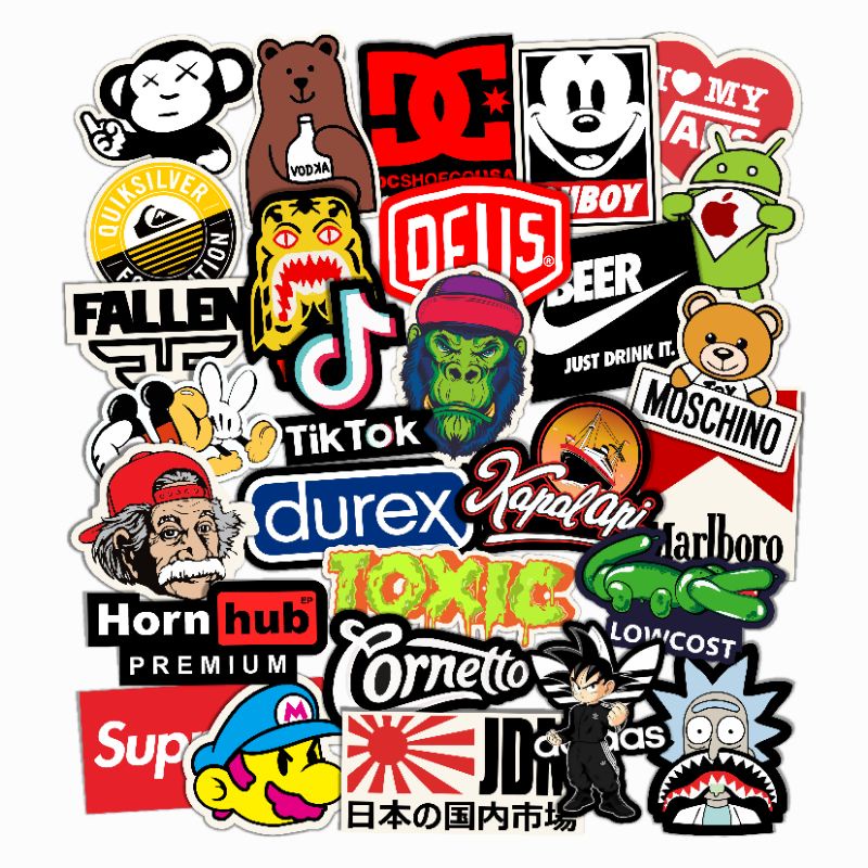 

28 Pcs Stiker Tempelan Helm - Case Hp Logo Clothing Brand Hypebeast Aesthetic Waterproof