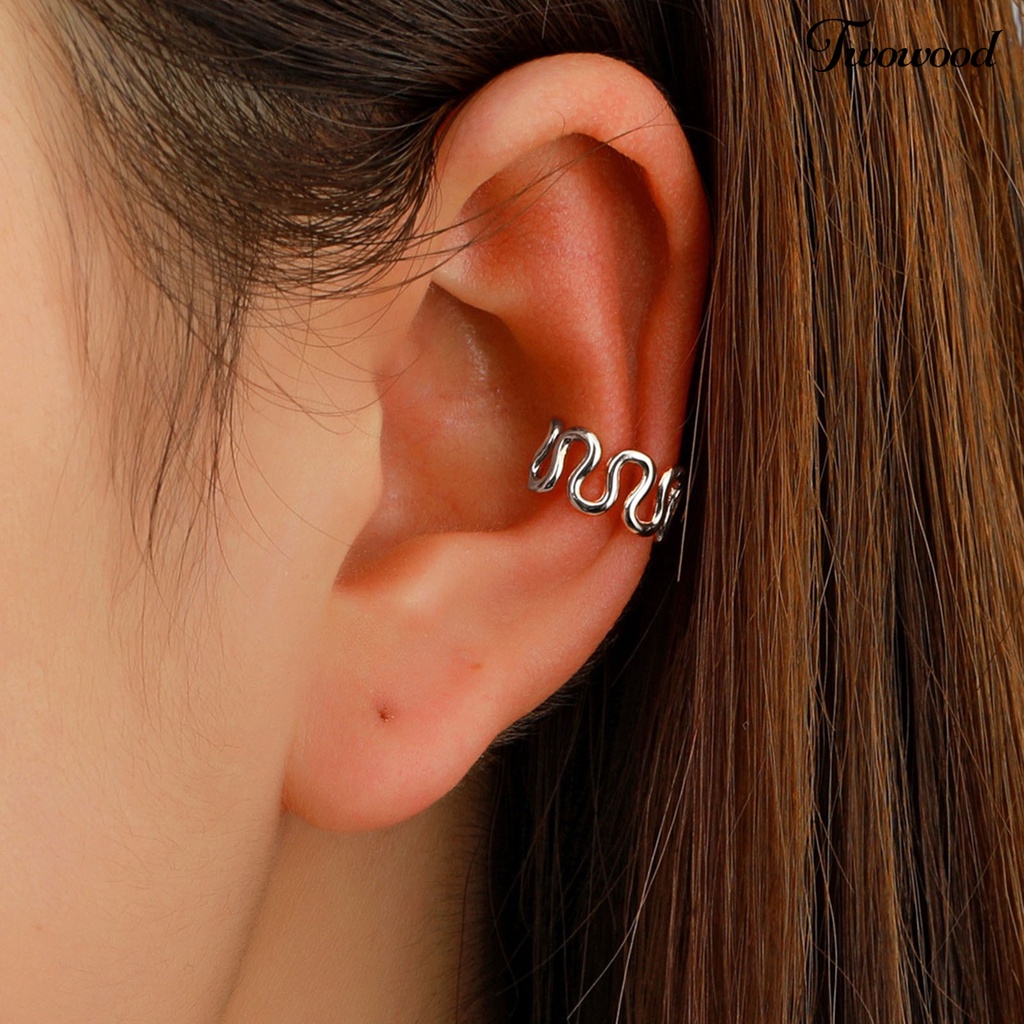 Twowood 1Pc Irregular C-Shape Ear Clip Alloy Hollow Non-Pierced Clip Earring Fashion Jewelry