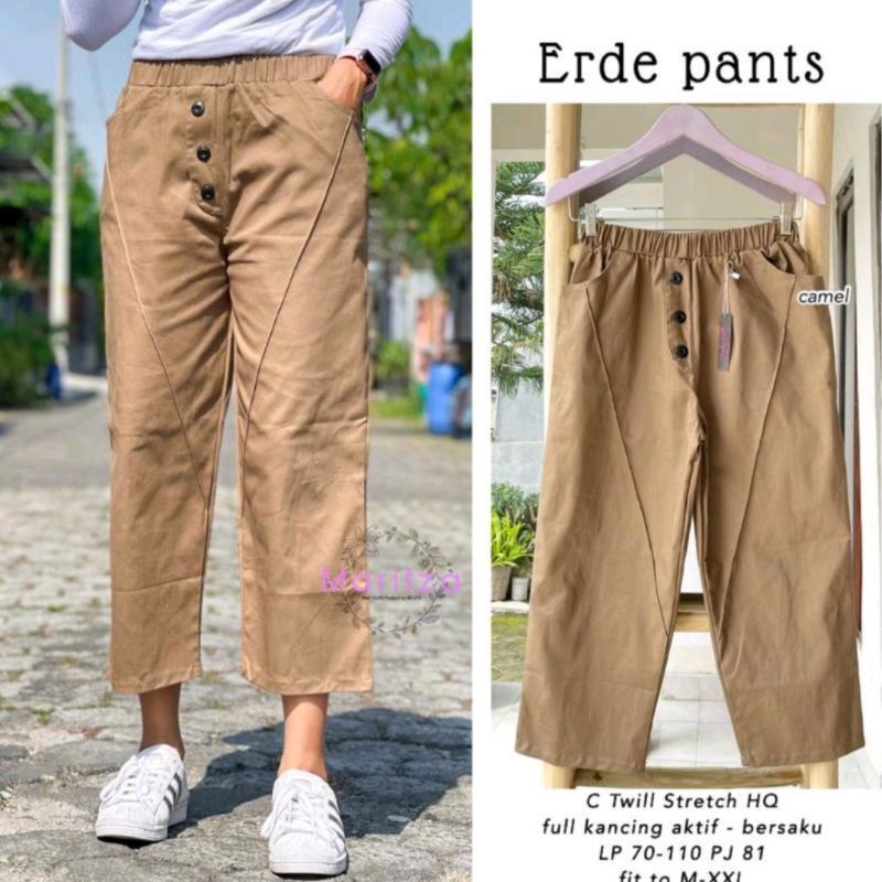 Celana panjang wanita Erde pants Celana korea wanita baggy bahan katun twill stretch