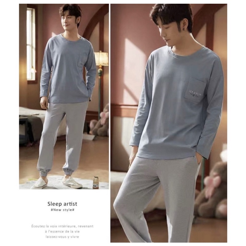 PIYAMA COWOK REMAJA ABG KAOS KATUN SETELAN CELANA PANJANG IMPORT PREMIUM CREAM BIG SIZE L-3XL NEW COLLECTION
