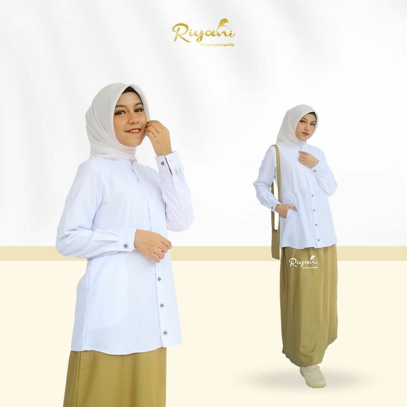 Gamis twopiece Aksen Kancing Putih Pemda by Riyani | seragam kerja wanita | gamis kerja | gamis musl