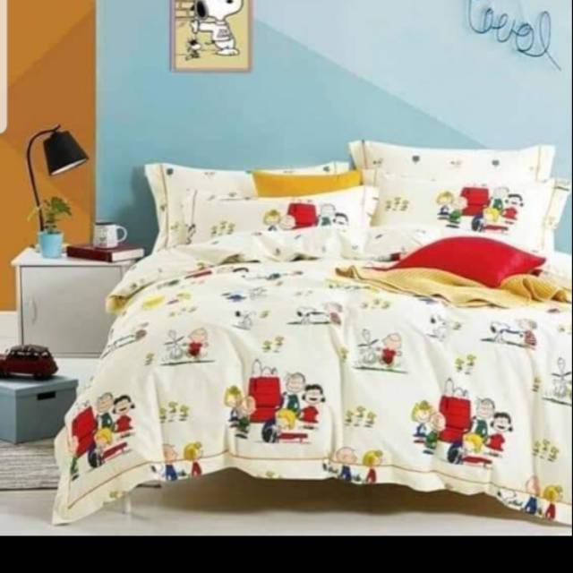 Sprei Snoopy Putih Katun Jepang uk 120 x 200 x 28 (bs cust uk)