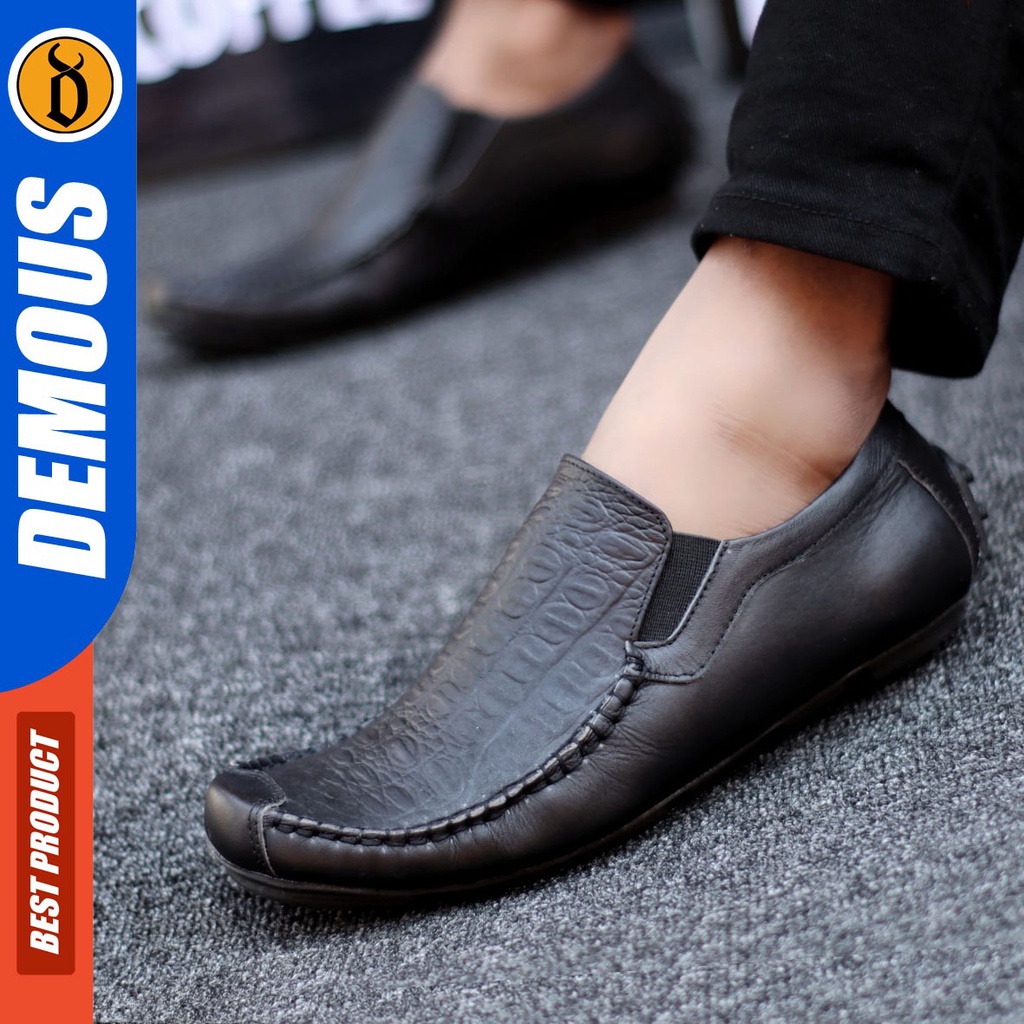 DEMOUS Friza - Sepatu Slip On Pria Casual Kerja Kulit Asli