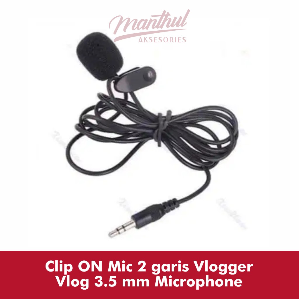 Clip ON Mic 2 garis Vlogger Vlog 3.5 mm Microphone