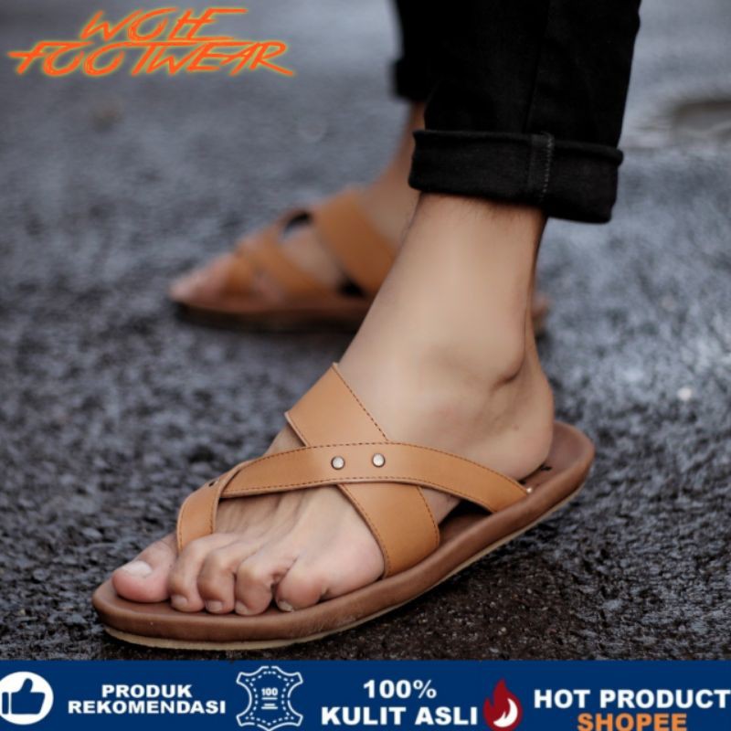 WIROS TAN Sandal pria kulit asli cevany original handmade sandal jepit kulit pria bisa COD