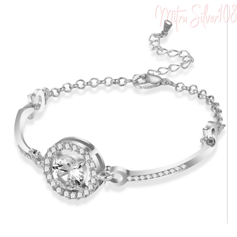 [MS108] GL 21 Gelang Wanita Gaya Korea Perhiasan Tangan Kristal Fashion Anti Karat-GL 21-Silver