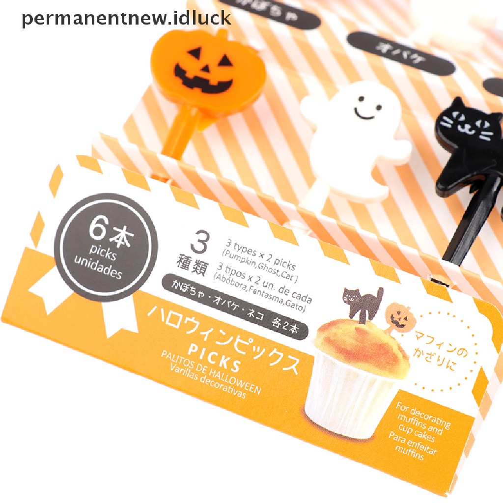 6 Pcs Tusuk Gigi Mini Desain Kartun Halloween Untuk Makanan Ringan Buah Kue Dessert