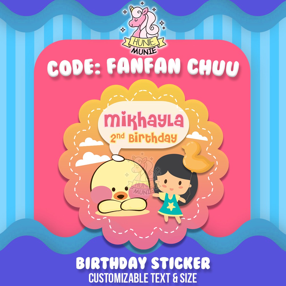 Sticker Birthday Custom - FanFan Chuu (20pcs) Stiker Ulang Tahun