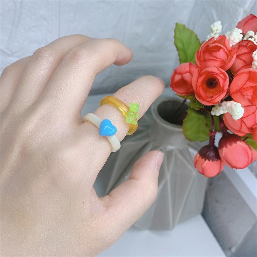 Agustinina Bear Cincin Resin 2pcs/set Gadis Geometris Transparan Manis Untuk Wanita Fashion Jewelry