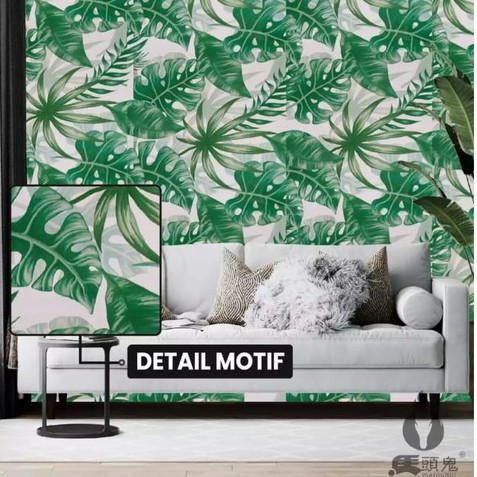 Wallpaper Dinding Motif Monstera / 10Meter Bahan PVC Anti Air / Solusi Dekorasi