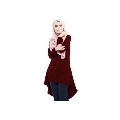 Gaya Mc Fashion Tunik Kemeja Asimetris Tangan Panjang Kancing Full-Luna - Fuchsia Terbatas