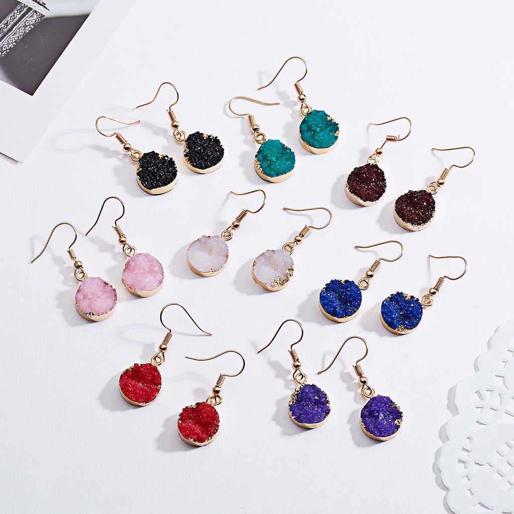 【Quick delivery】 round ladies earrings girl resin ear clip natural stone ear hook earrings earrings Factory wholesale