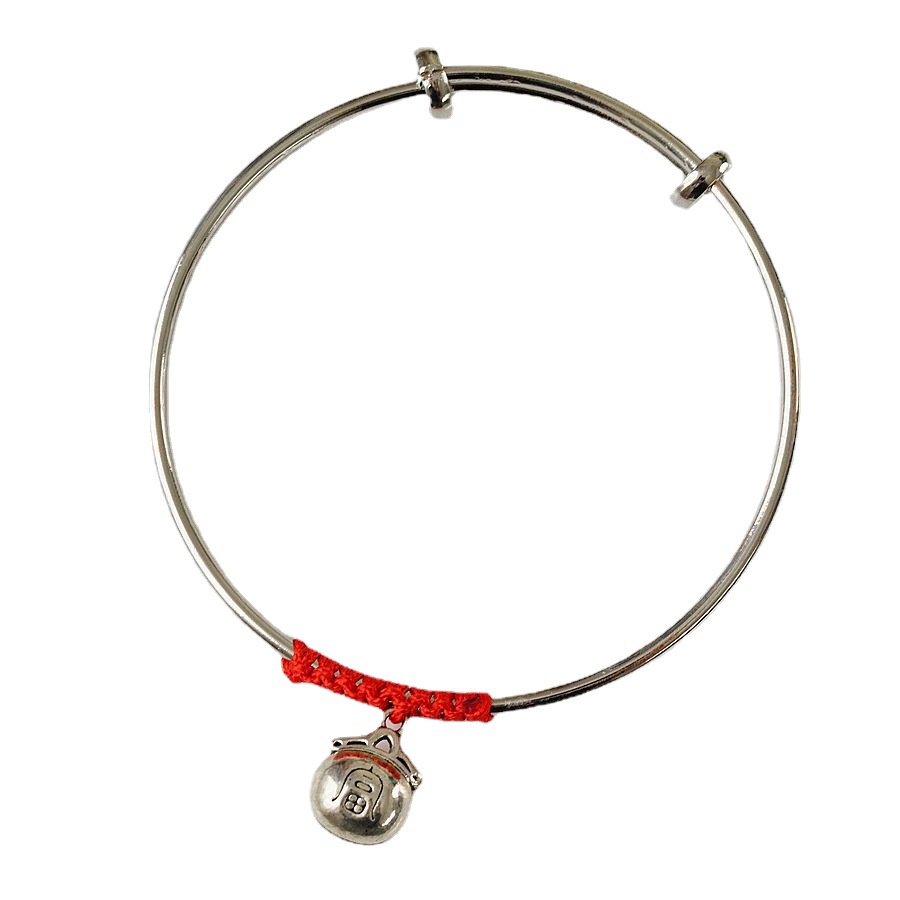 Gelang Bangle Adjustable Bahan Alloy Lapis Silver Dengan Liontin Kucing Untuk Wanita