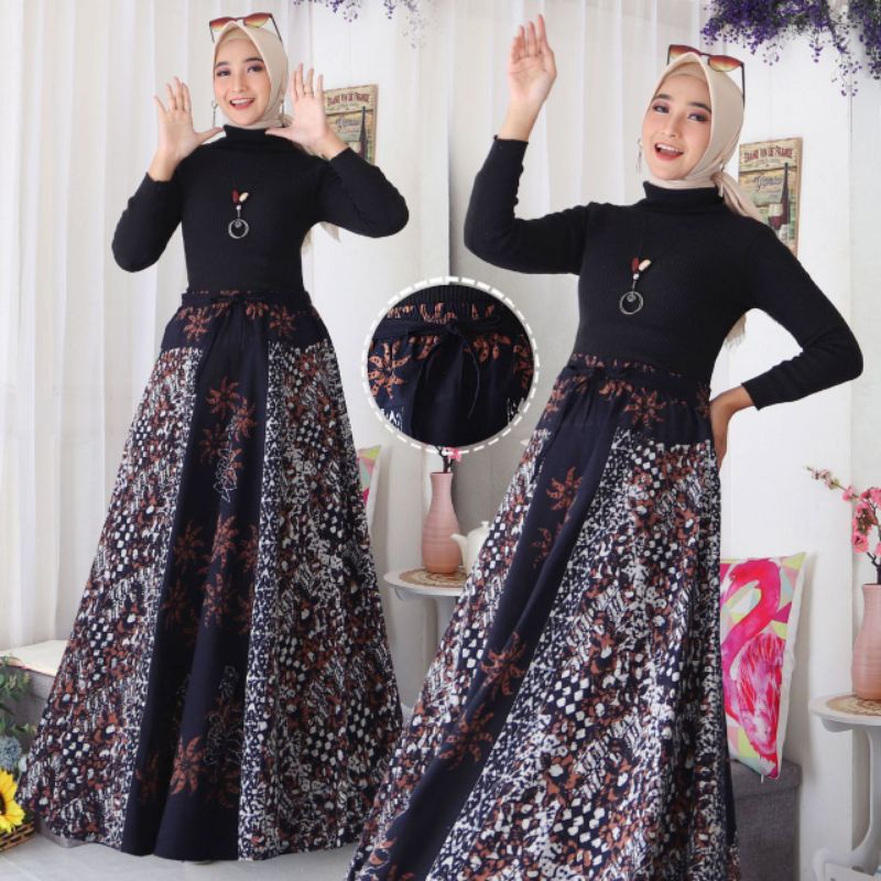 Rok Panjang Wanita Fashion Muslim Kekinian Dewasa Batik Payung Motif Jumbo Big Size Katun Murah Cod
