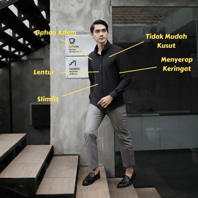 Baju Kemeja pria kasual polos hitam putih lengan panjang hem baju pria kemeja cowok Kantor