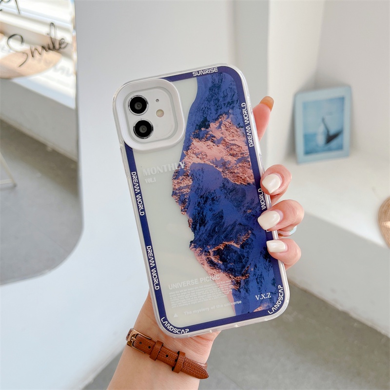 3 in 1 case Transparan Motif Lukisan Minyak Untuk iphone 11 pro max 13 12 pro max Xs max XR 7 8 plus Se20