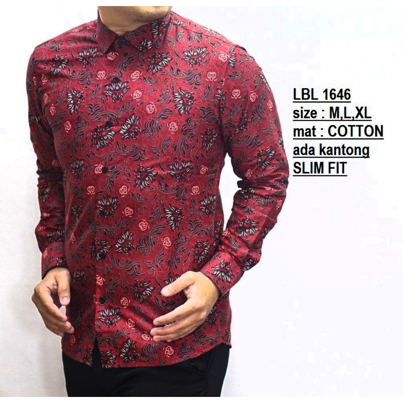 KEMEJA BATIK PRIA SLIM FIT BAJU BATIK PRIA MERAH IMLEK CVL26