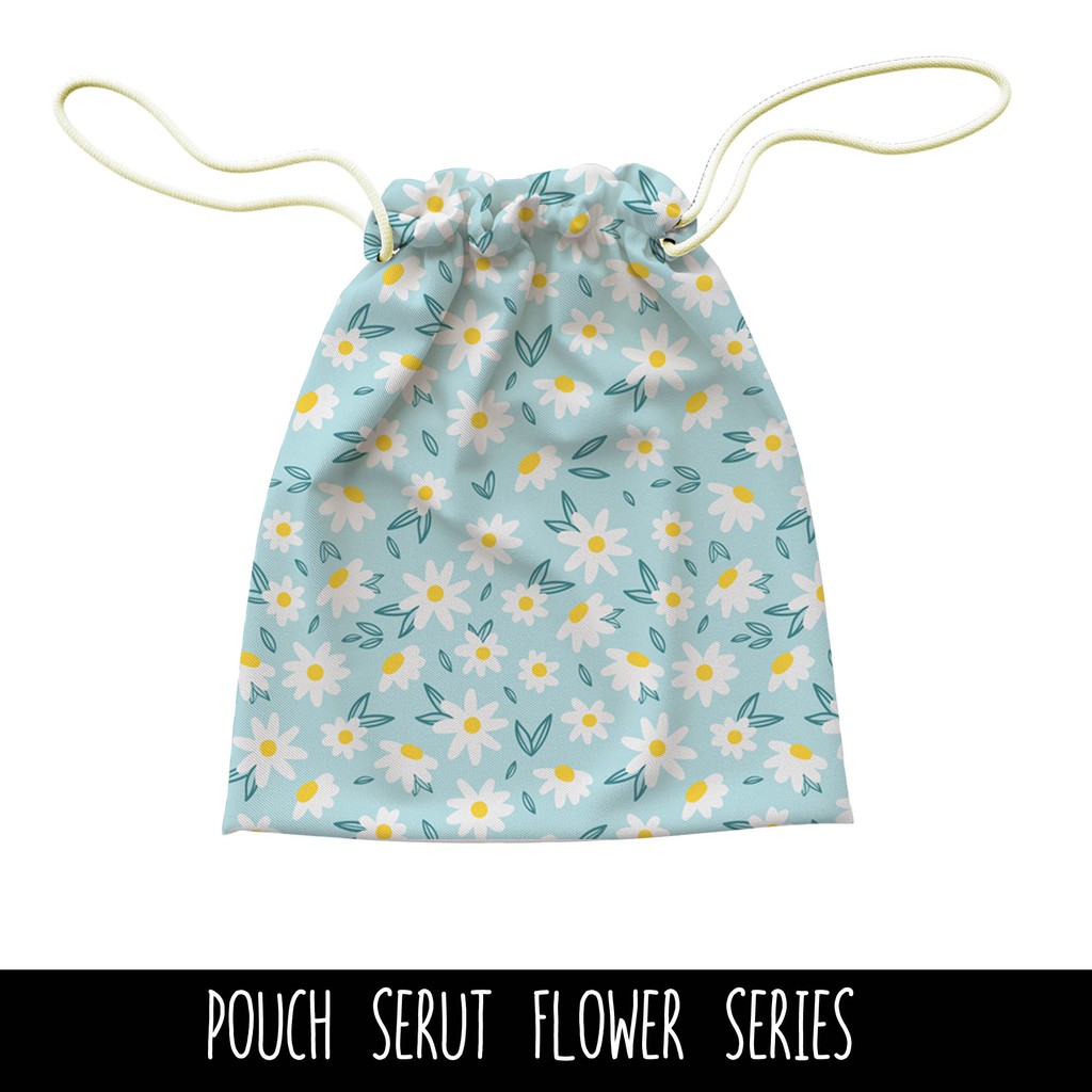 Full Print Pouch Serut Modern Flower Pattern Bisa Request Tulisan