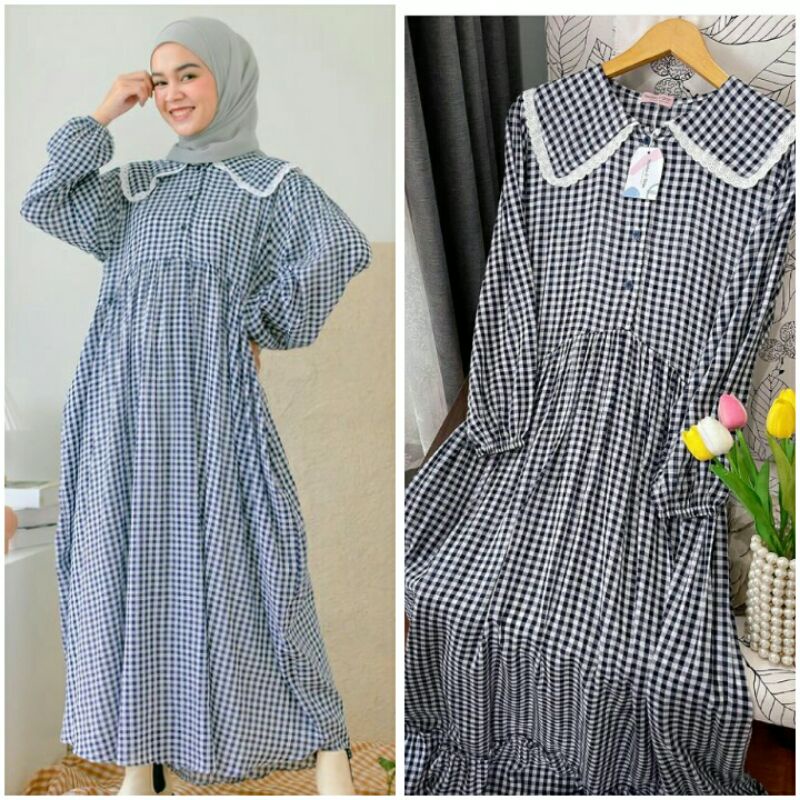 Sabine Dress Gingham Navy By HaideeOrlin
