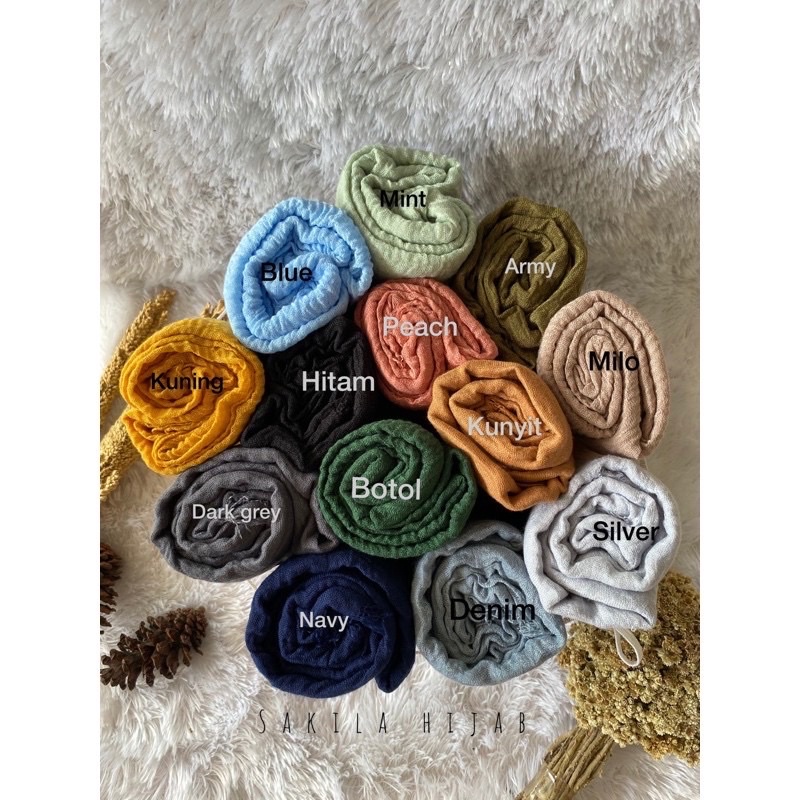 20 warna ready / 1kg muat 10pcs / 200x95cm / Jilbab Pashmina Crinkle Shawl Azara Lavanya