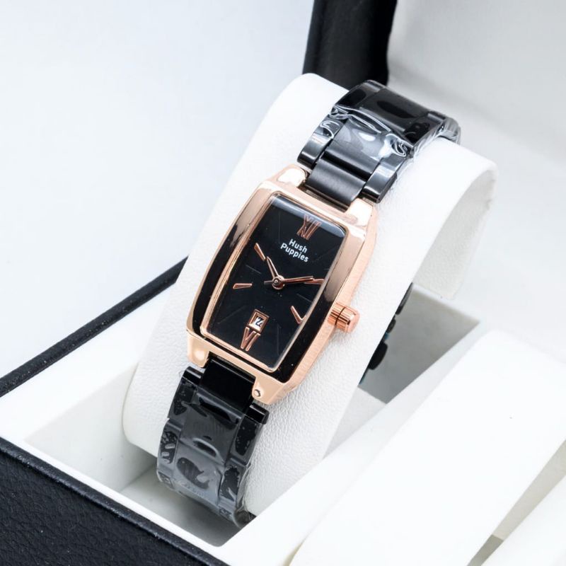 ( COD ) Jam Tangan Wanita Hush Puppies 6720 L Tanggal Aktif Rantai Steel Free Box & Baterai