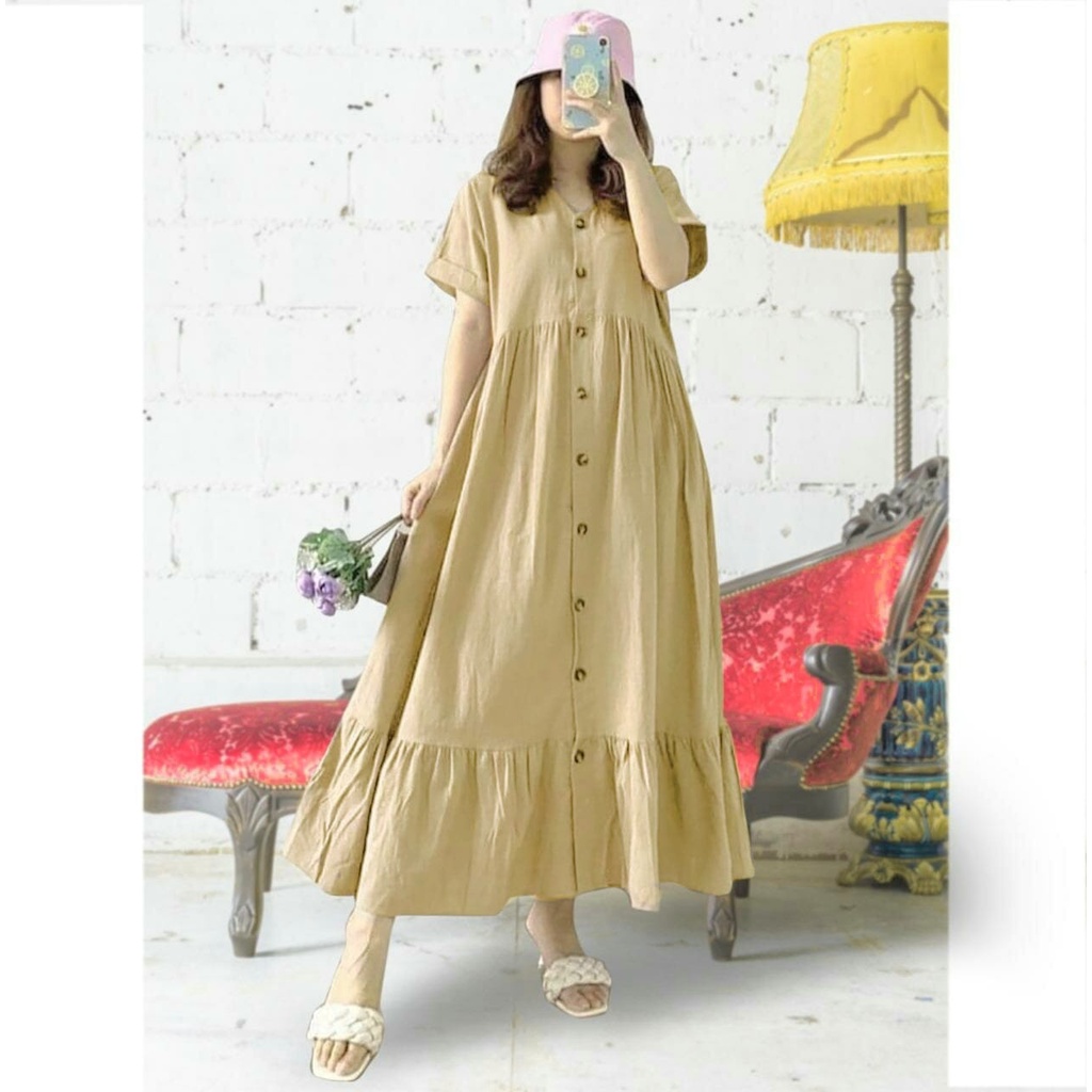 HOPYLOVY - Maxi Dress Wanita Lengan Pendek Bahan Rayon Premium Maudi