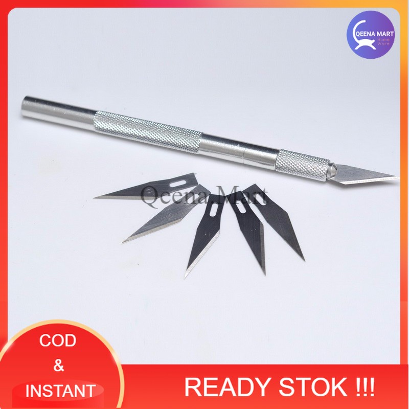 

Pisau Ukir Seni Hobby Crafting Art Knife Metal Handle with 4 PCS Blade