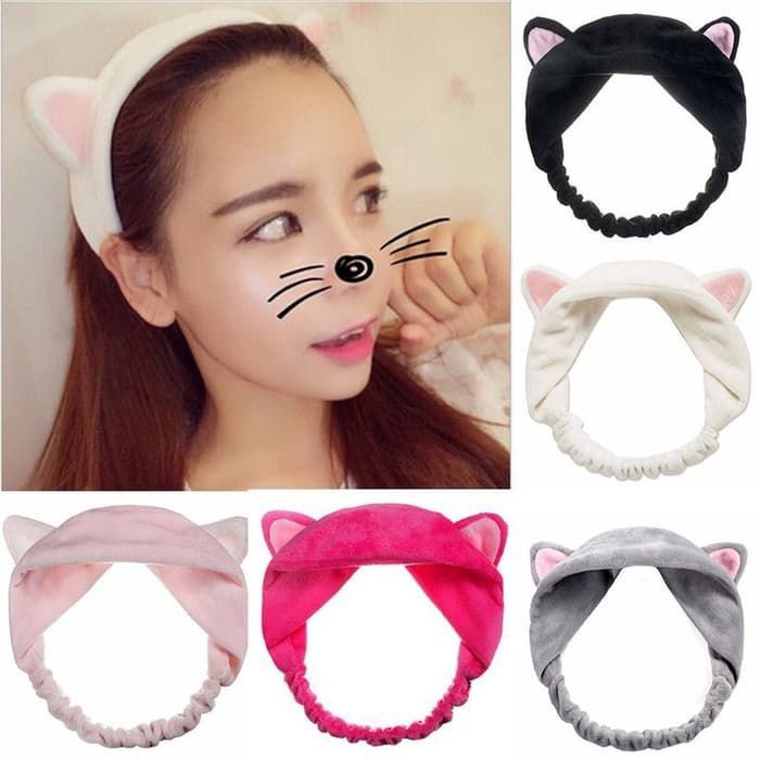 BANDO BANDANA RAMBUT KOREA HEAD BAND MOTIF KUCING UNTUK CUCI MUKA MAKEUP FASHION