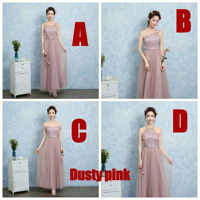 Gaun Pesta Pengapit Pengantin Bridesmais Warna Dusty Pink