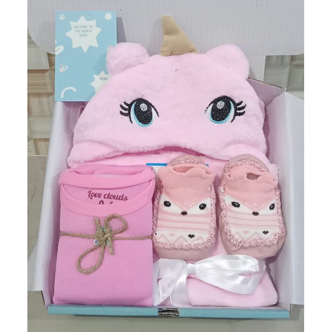 Hampers Bayi Newborn Baby Gift Set Selimut Kado Kelahiran Bayi Laki-laki Perempuan-Selimut Pink