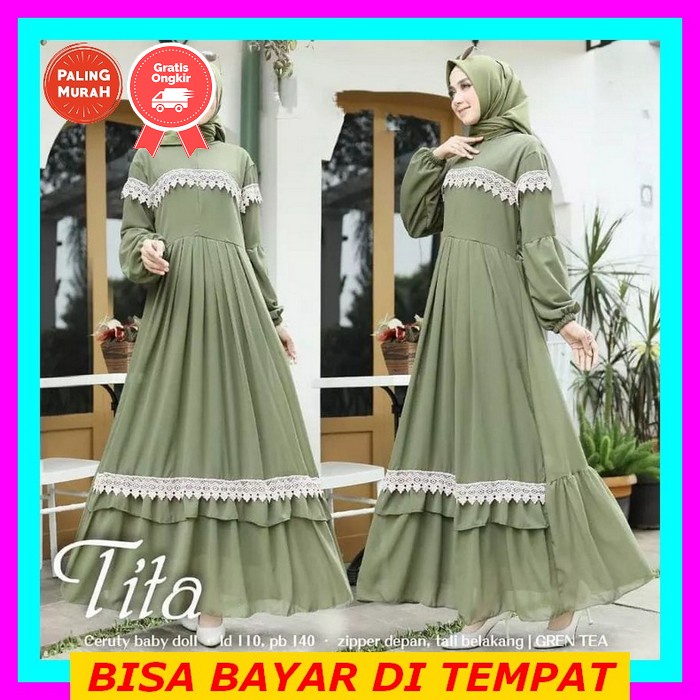 Thantasy Jumbo Gamis Wanita Terbaru 2021 Bahan Diana Denim Ld 120-144Cm Pj 138Cm Tita Dress / Gamis Ceruty Babydoll Premium Full Puring Terbaru 2021 / Dress Muslim Polos Renda Termurah
