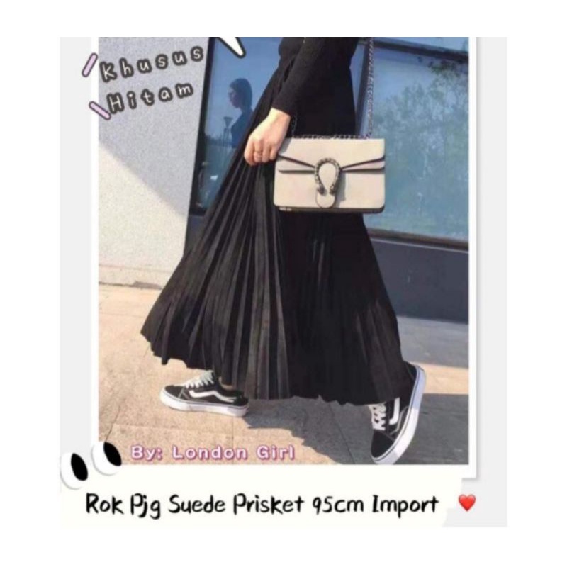 rok prisket suede brokenwhite 95cm London Girl | rok suede hitam