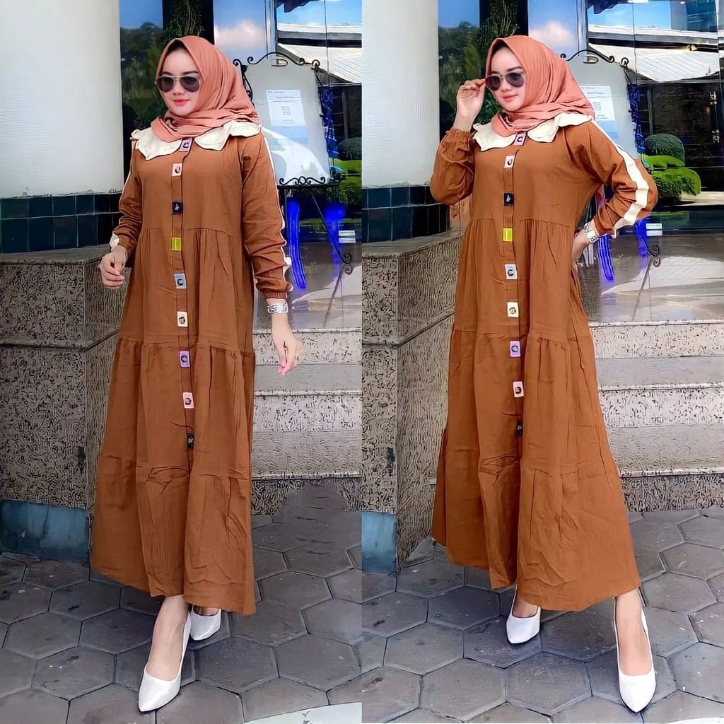 Merlin Dress Gamis Remaja Bahan Katun Rayon Ootd Kekinian Fashion Wanita Long Dress Muslim Busui Friendly Baju Wanita Jumbo