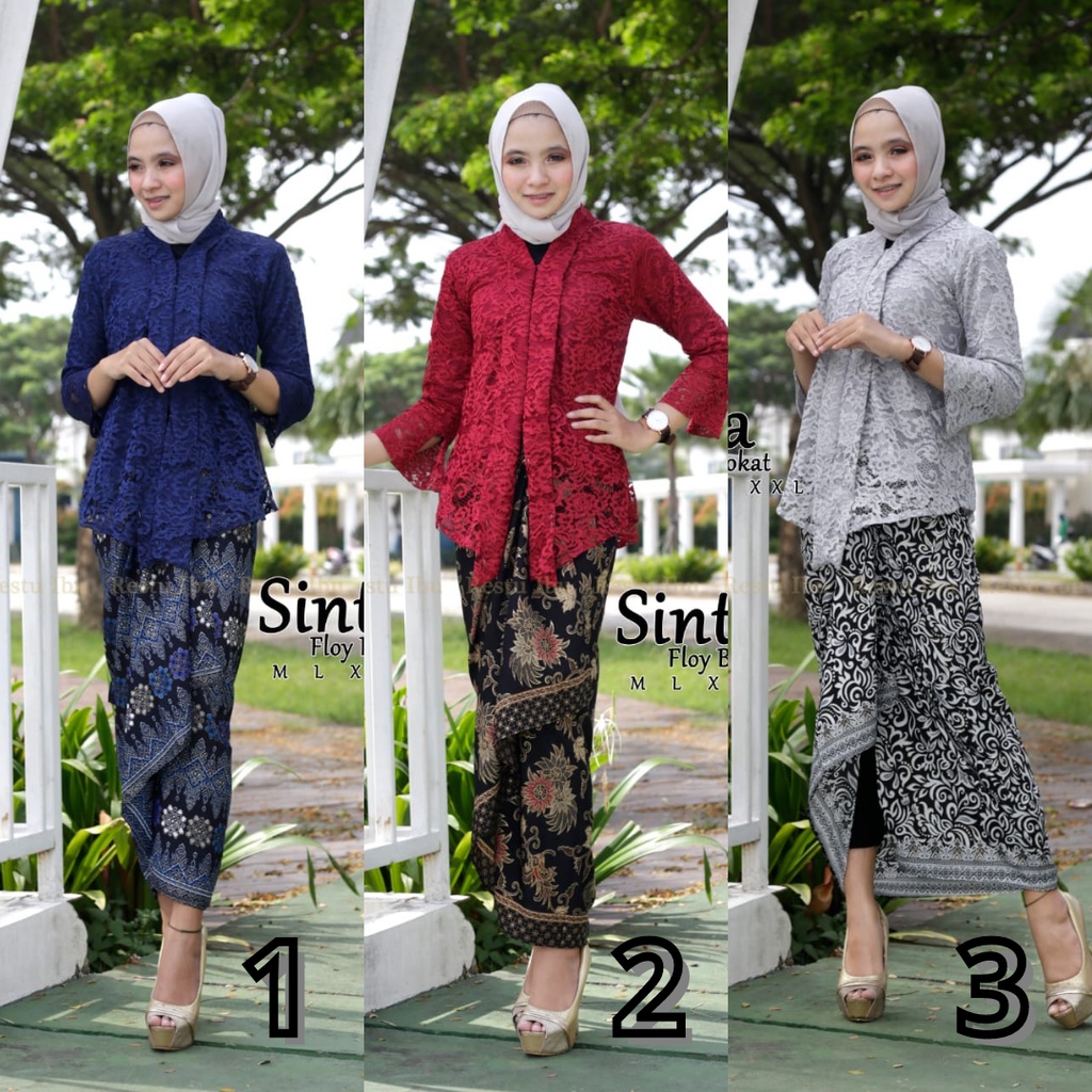 Kebaya Modern Setelan Floy Brukat / Floy Brokat Navy Dan Warna Lainnya