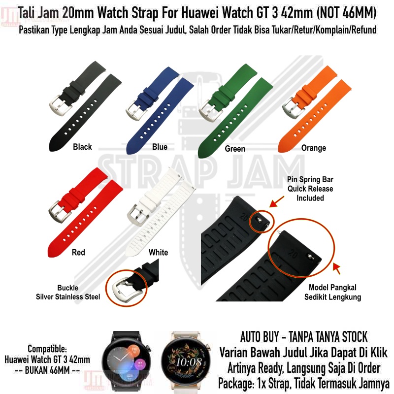 LKG Tali Jam Tangan Huawei Watch GT 3 GT3 42mm - Strap 20mm Rubber Silikon Quick Release