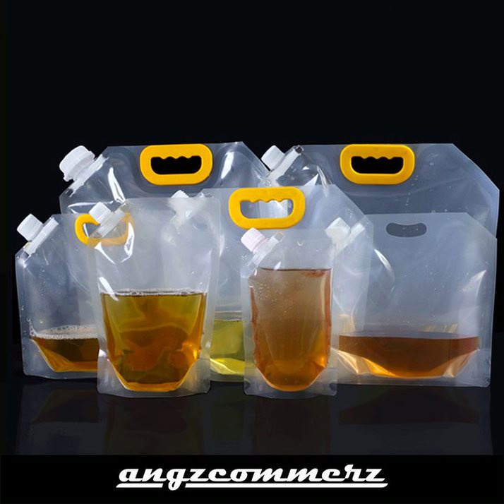 Nozzle Handle Stand Pouch Kantong Minuman Bening Plastik 1ltr