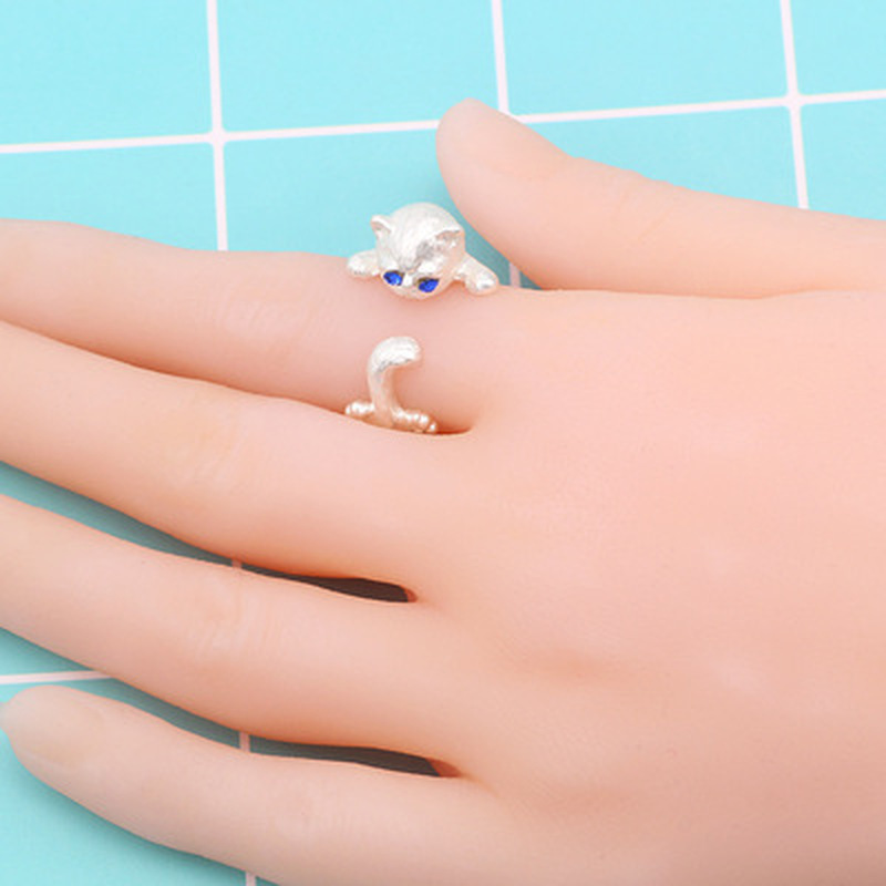 Cincin Model Terbuka Adjustable Desain Kucing Untuk Wanita