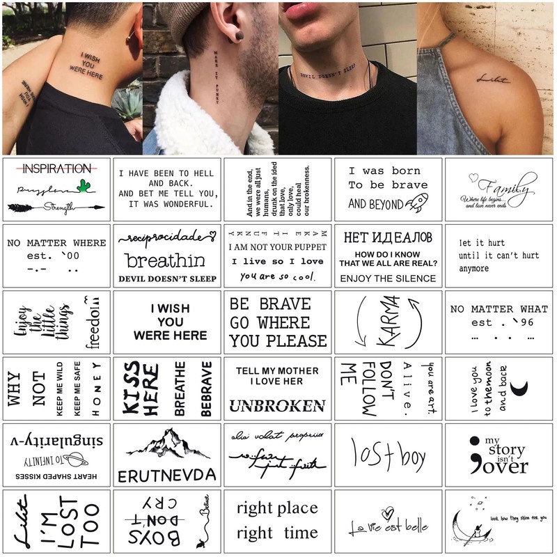 We Flower 1 Sheet Black English Letter Tattoo Sticker Waterproof Temporary Tattoos for Women Men Neck Ankle Trendy Tattoo Body Art DIY Ornaments