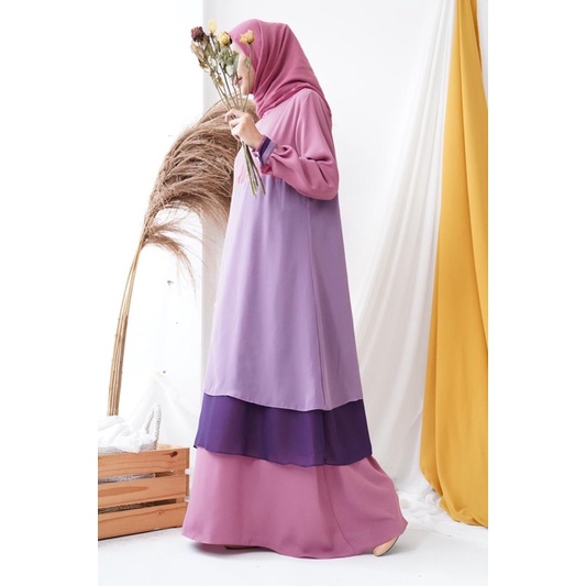 Zamzam Gamis Bellamora Model Layer Warna Taro Straw