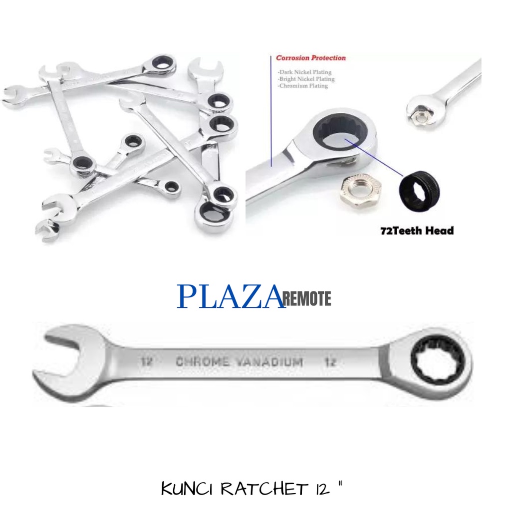 KUNCI RING PAS RATCHET 2IN1 BOLAK BALIK PANJANG 12 MM