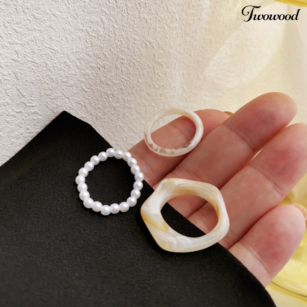 3pcs Cincin Jari Geometris Aksen Mutiara Imitasi Untuk Wanita