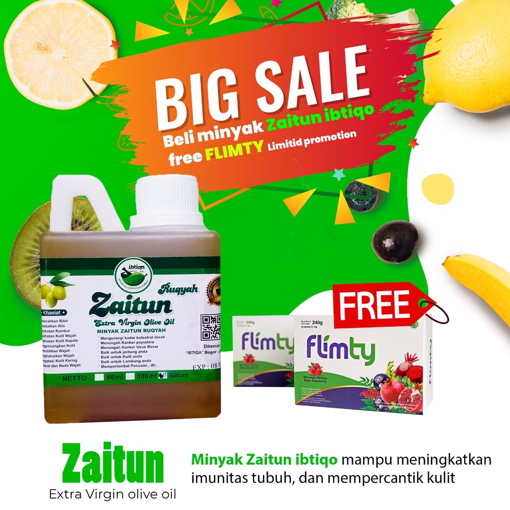 

[PROMOSI] Zaitun Ibtiqo Extra virgin olive Oil + FREE 1 pcs FLIMTY