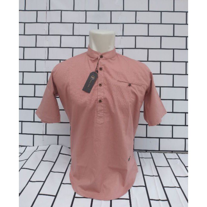 Best Kemeja KokoPria Lengan Pendek  HANZAEN Warna dusty Pink