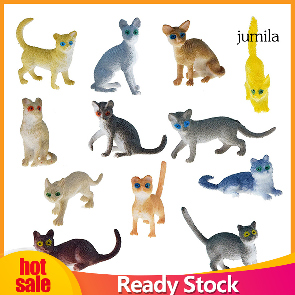 12pcs Mainan Action Figure Simulasi Hewan Kucing Lucu Untuk 