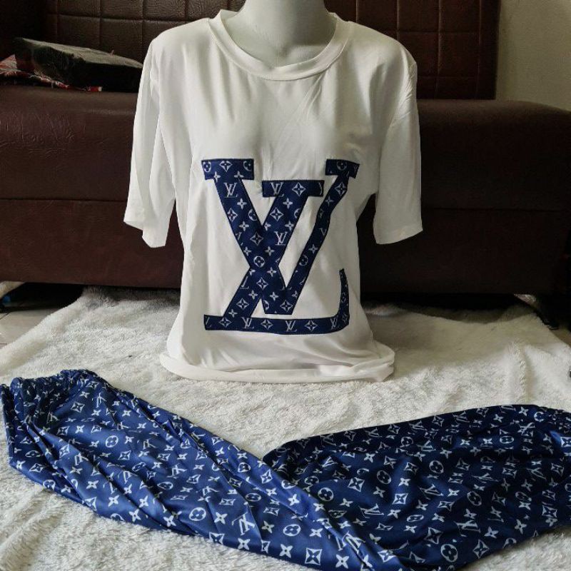 Setelan wanita import bahan premium motif LV warna putih