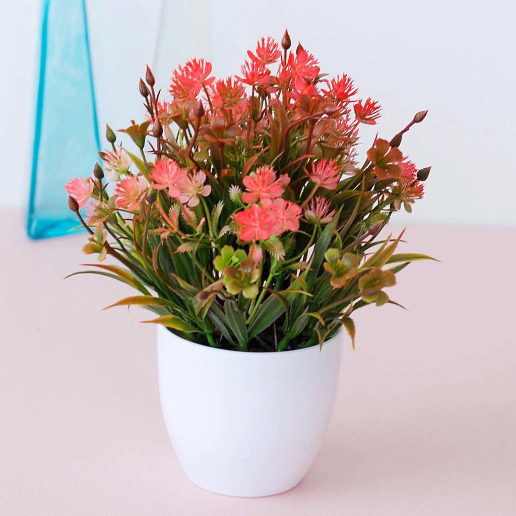 NFS611 Bunga plastik / pajangan bunga Artificial / motif Rose  Vas Bulat-2