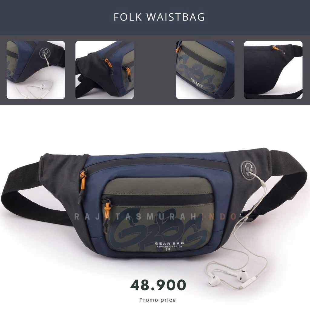 GEAR BAG FOLK 13120 - WAISTBAG HITS WITH RUBBER PORT - TAS SELEMPANG PRIA