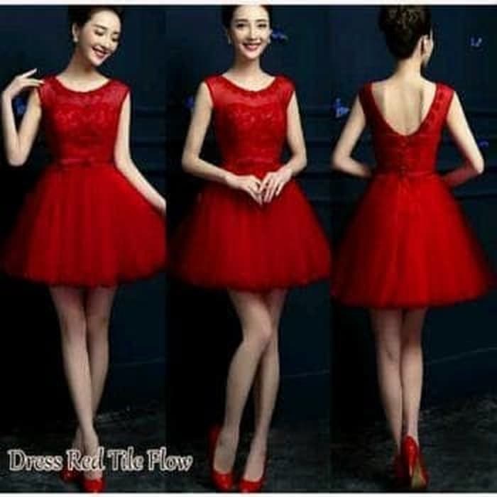Gaun / dress wanita / cewe PARTY  MERAH PESTA REMAJA COMBI TILE / BAJU PESTA ULANG TAHUN untuk pesta