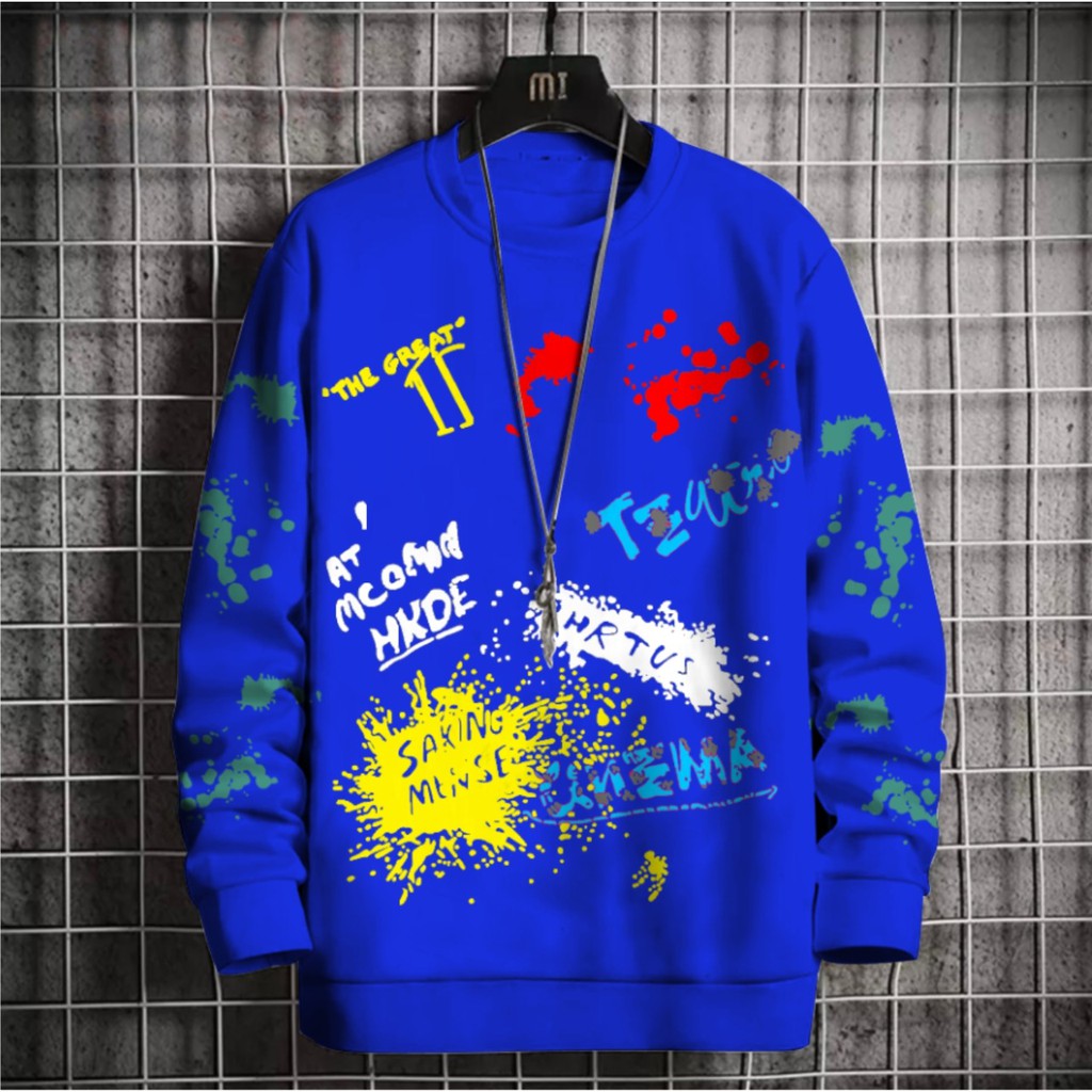 Yu Taka - Sweater Pria The Great Sweater Grafiti Kaos Lengan Panjang Pria Sweter Pria Murah
